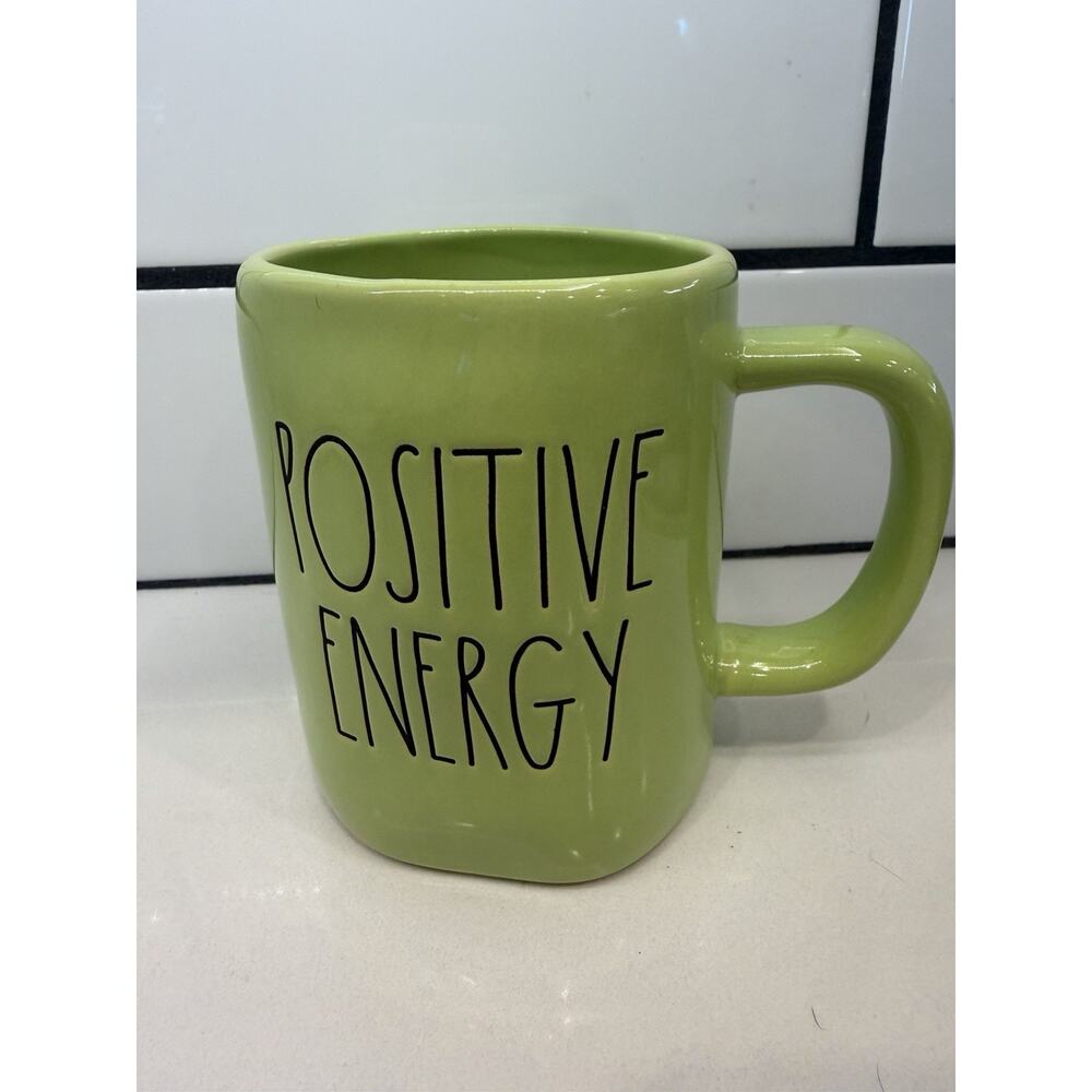 New! Rae Dunn Positive Energy‎ Mug Artisian Collection Motivational Green